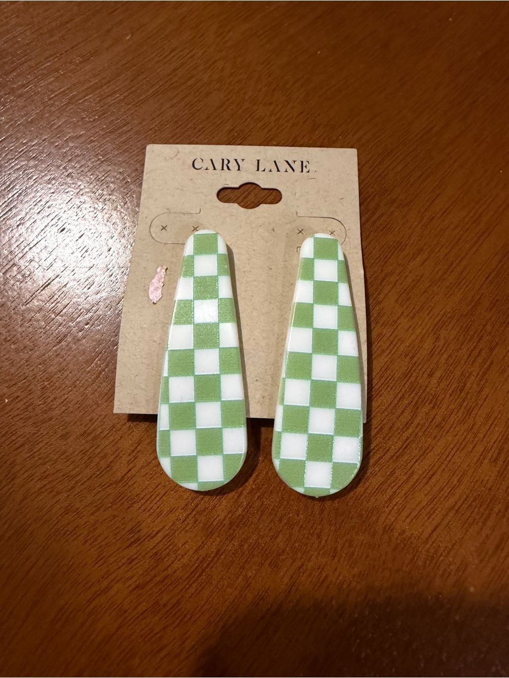 Green and White Checkerboard Hair Clips